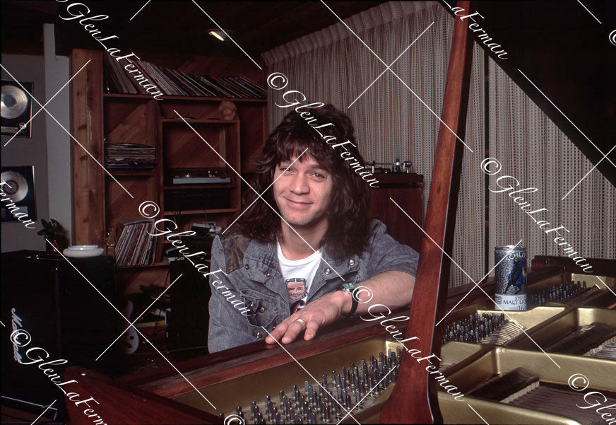 Eddie Van Halen in home studio by piano