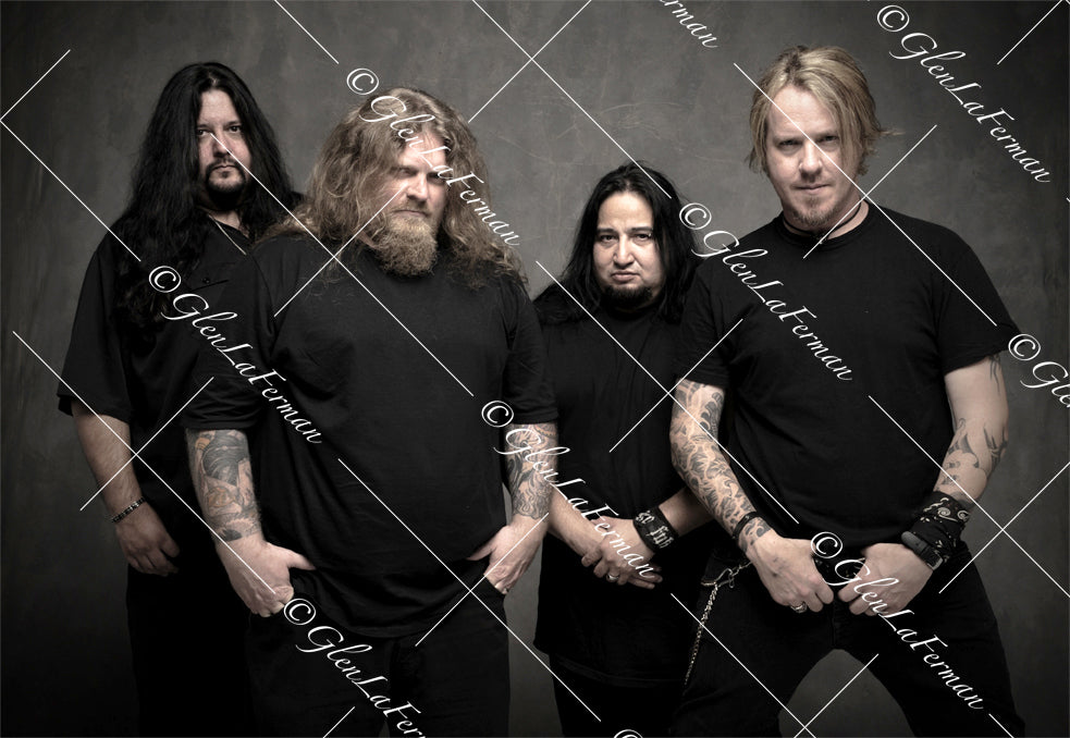 Fear Factory in all black looking forward in studio