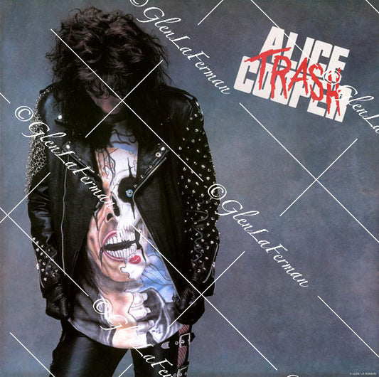 Photograph and Print of Alice Cooper with leather jacket