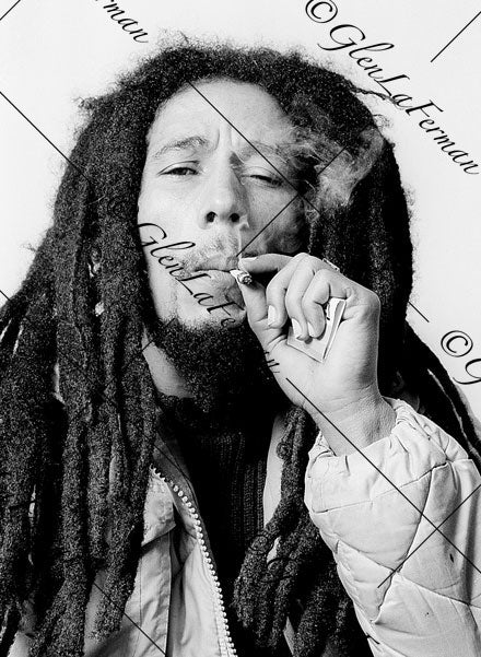 Photograph and Print of Bob Marley smoking