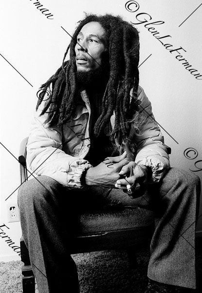 Photograph and Print of Bob Marley smoking, looking away