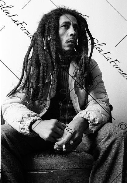 Photograph and Print of Bob Marley smoking, looking out