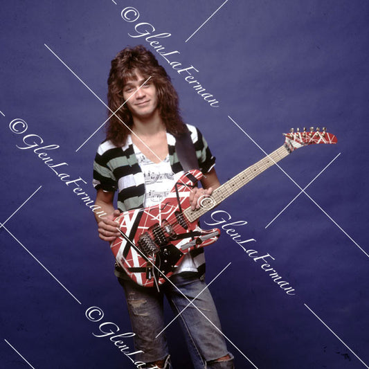 Eddie Van Halen in jeans and Kramer Frankenstrat