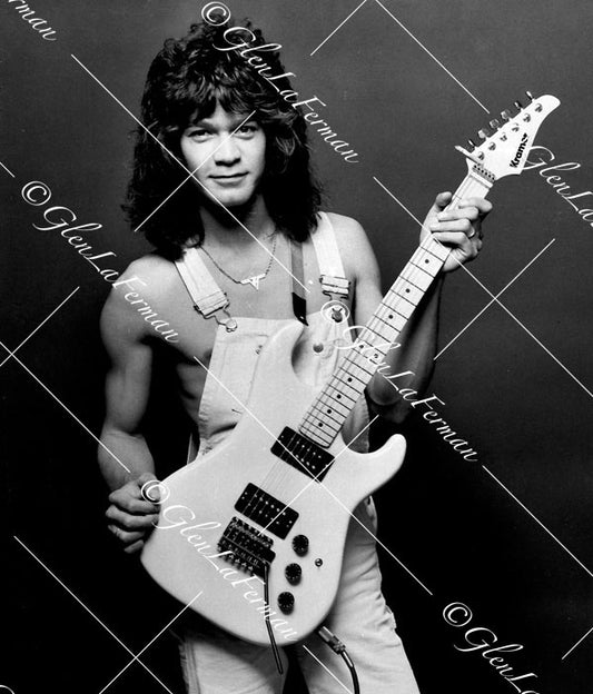 Eddie Van Halen gazing with Kramer Frankenstrat