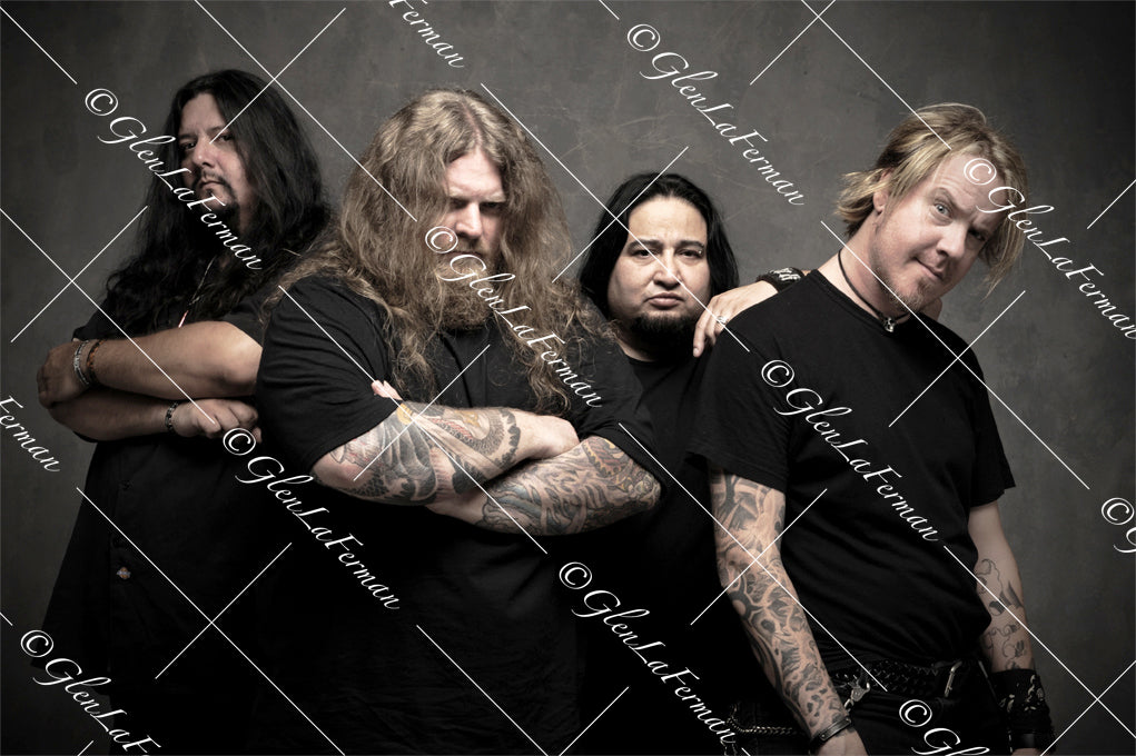 Fear Factory in all black, in studio, facial expressions