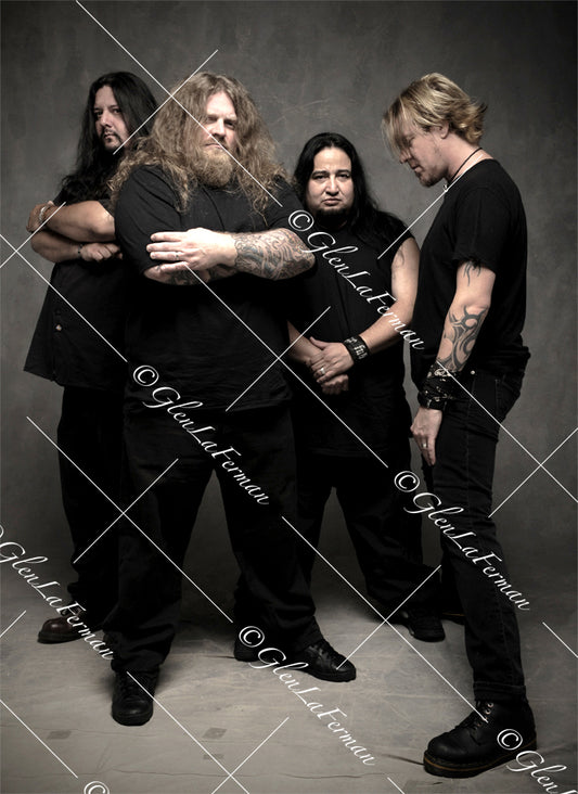 Fear Factory in all black, in studio, in group